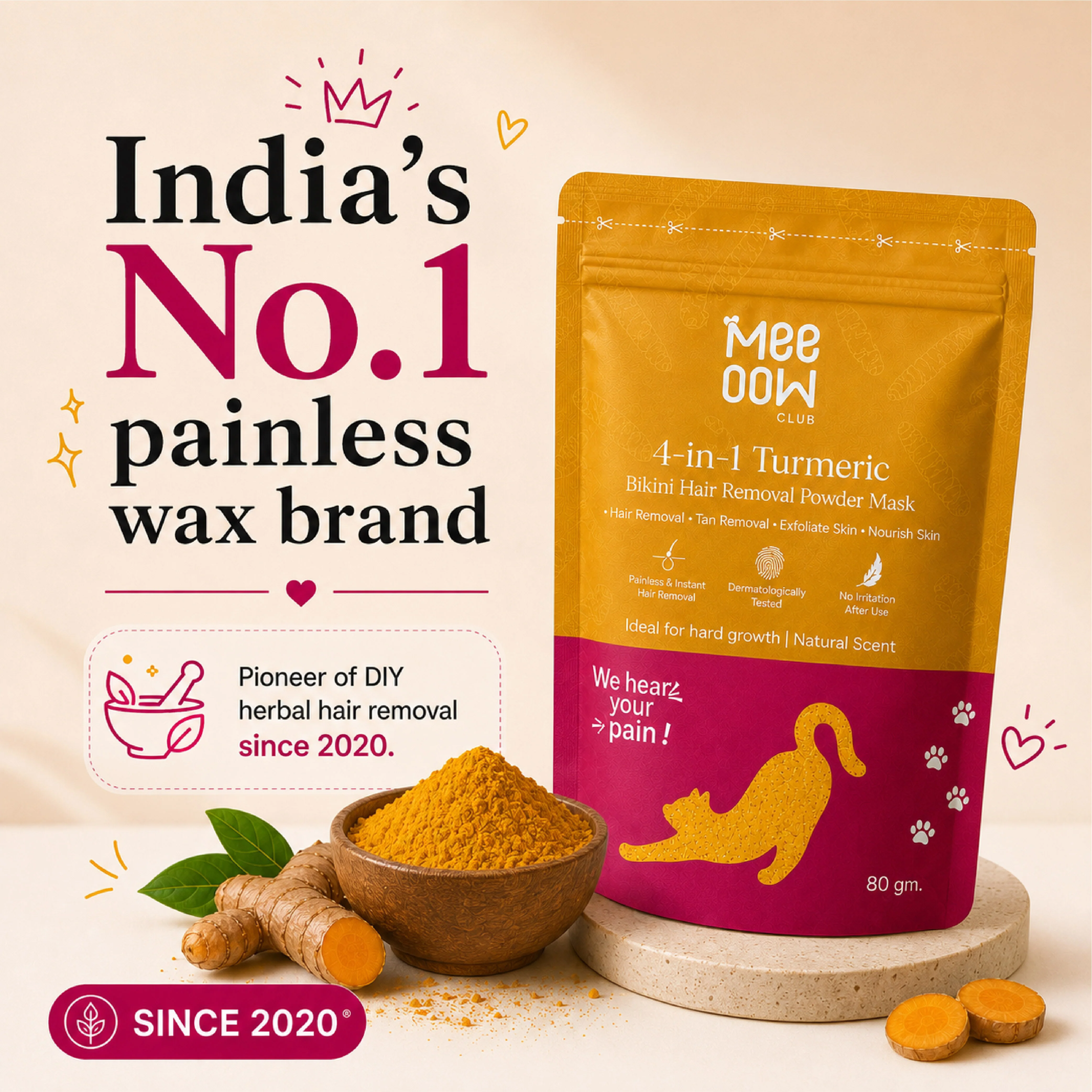 4-in-1 Turmeric Bikini Hair Removal Wax Powder Mask - Image 3