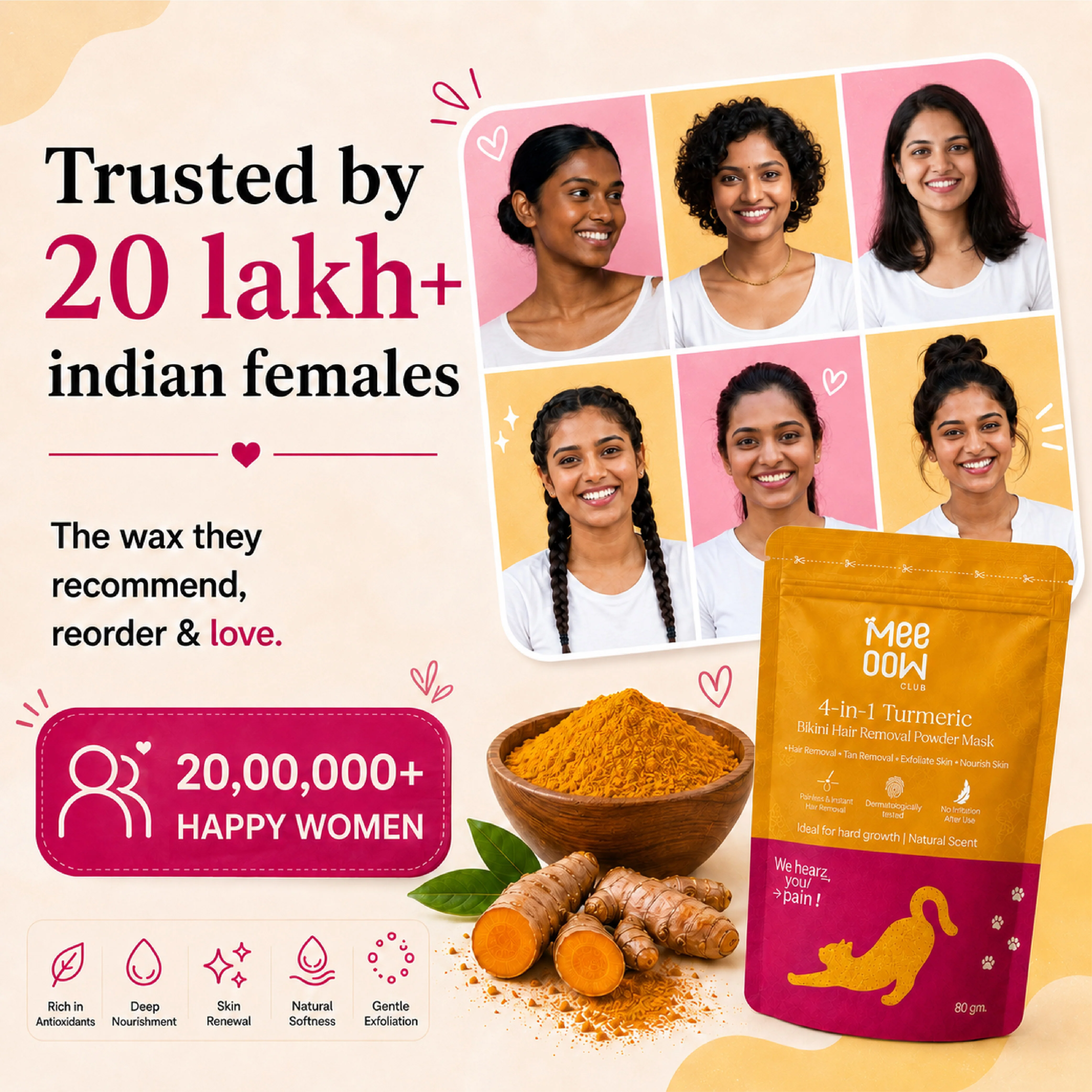 4-in-1 Turmeric Bikini Hair Removal Wax Powder Mask - Image 4