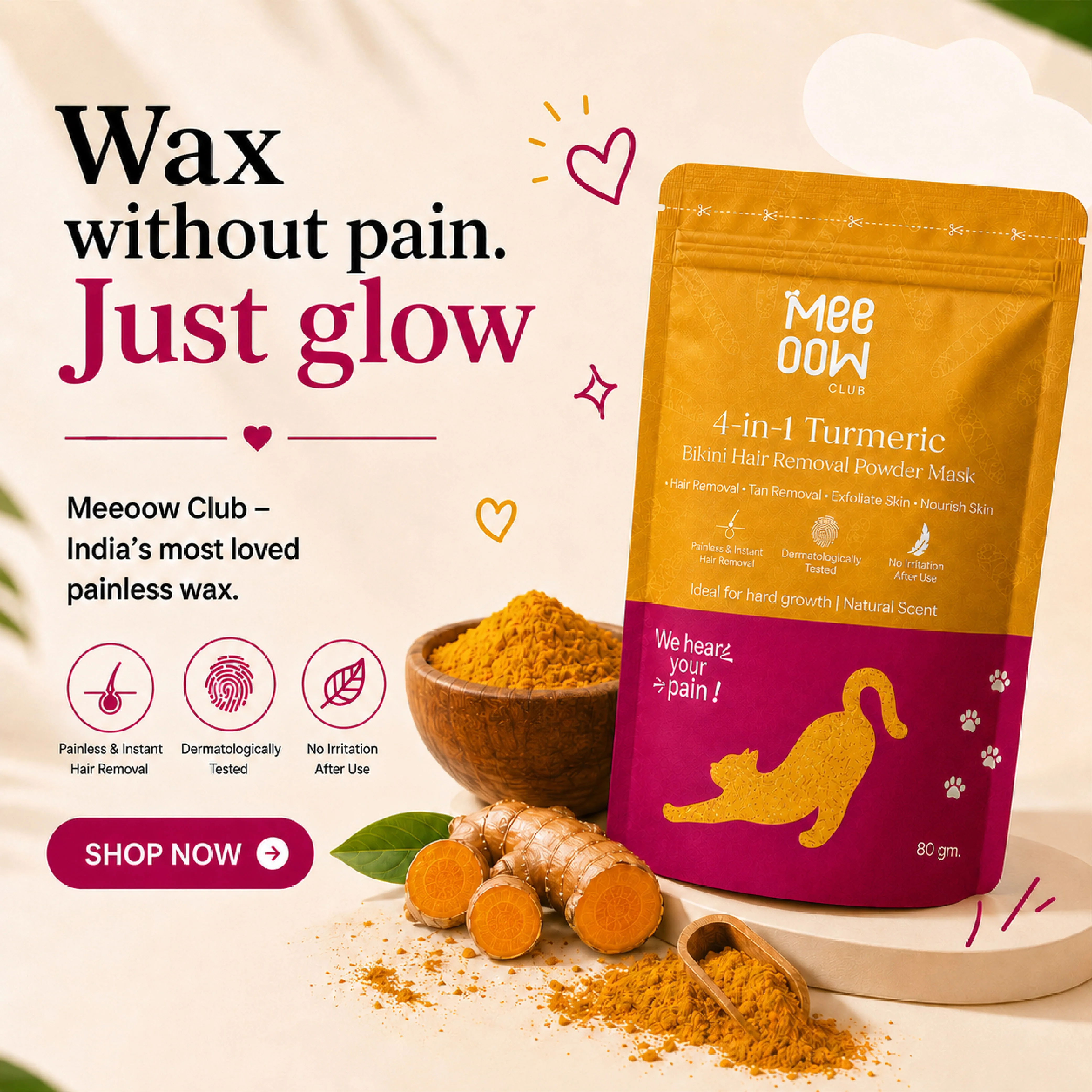4-in-1 Turmeric Bikini Hair Removal Wax Powder Mask - Image 9